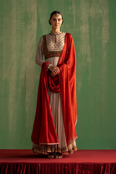 Charvi Snow White Pink Anarkali Set